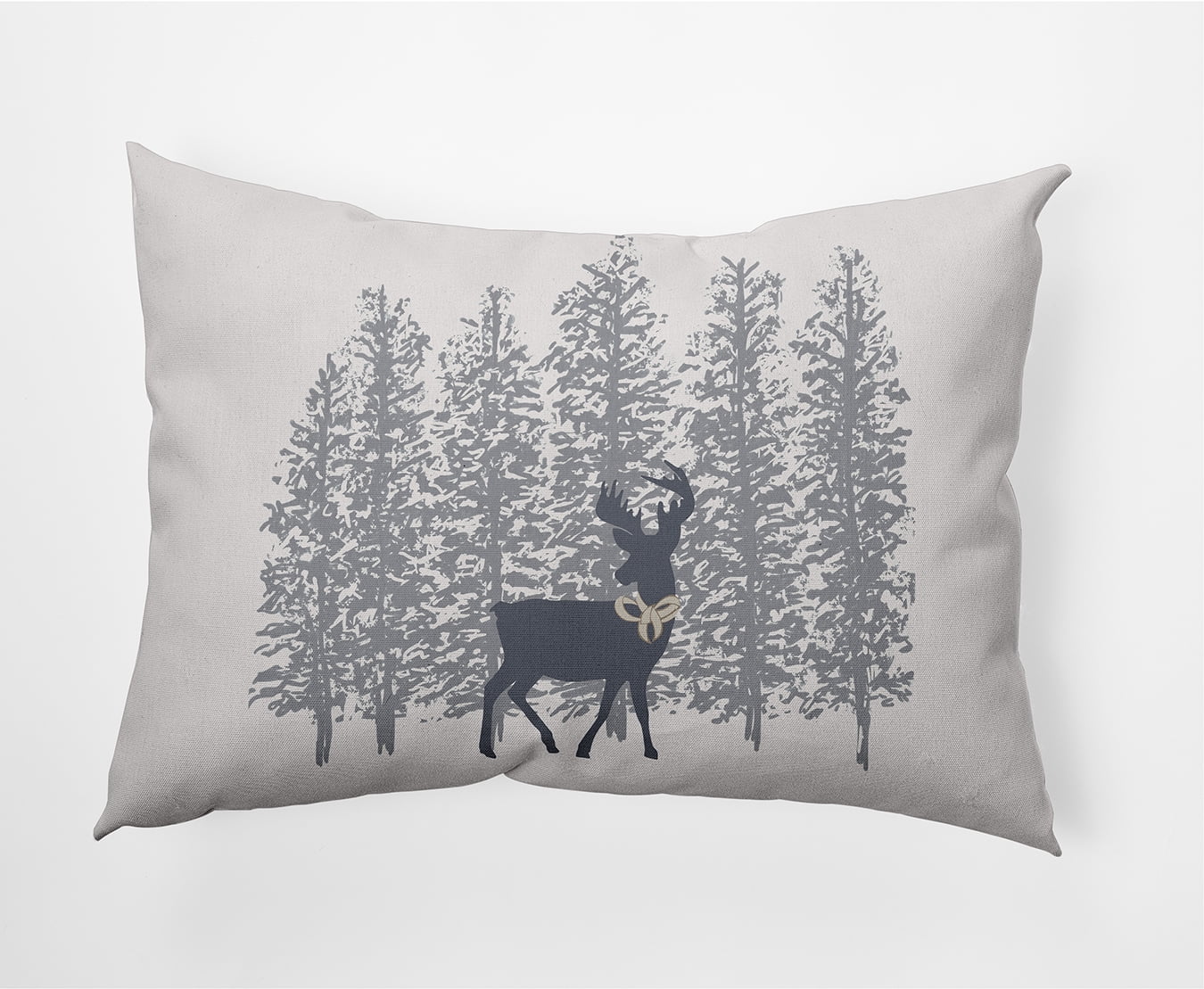 Simply Daisy Steel Colored Reindeer Through the Woods Winter Soft Spun Polyester Decorative Throw Pillow, 14" x 20"