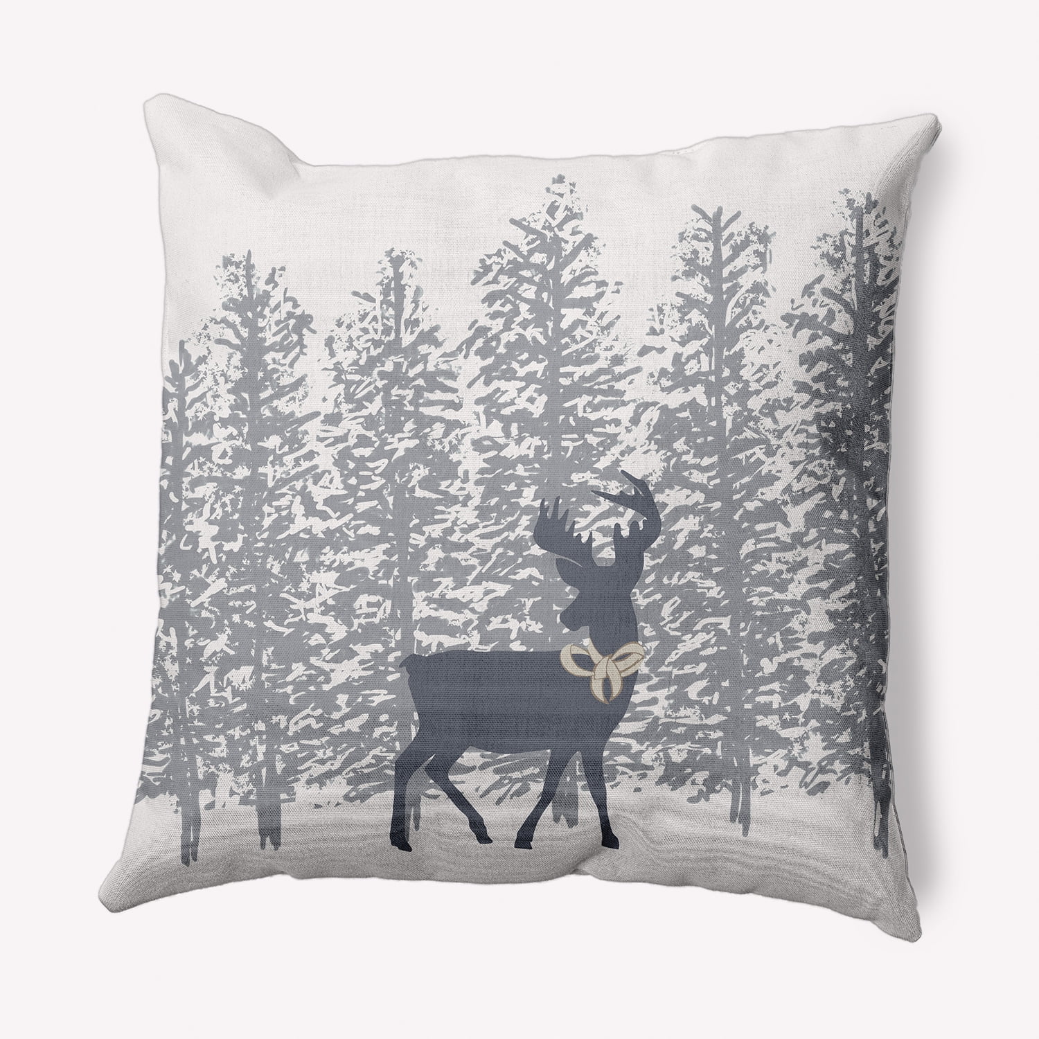 Simply Daisy Steel Colored Reindeer Through the Woods Winter Soft Spun Polyester Decorative Throw Pillow, 26" x 26"