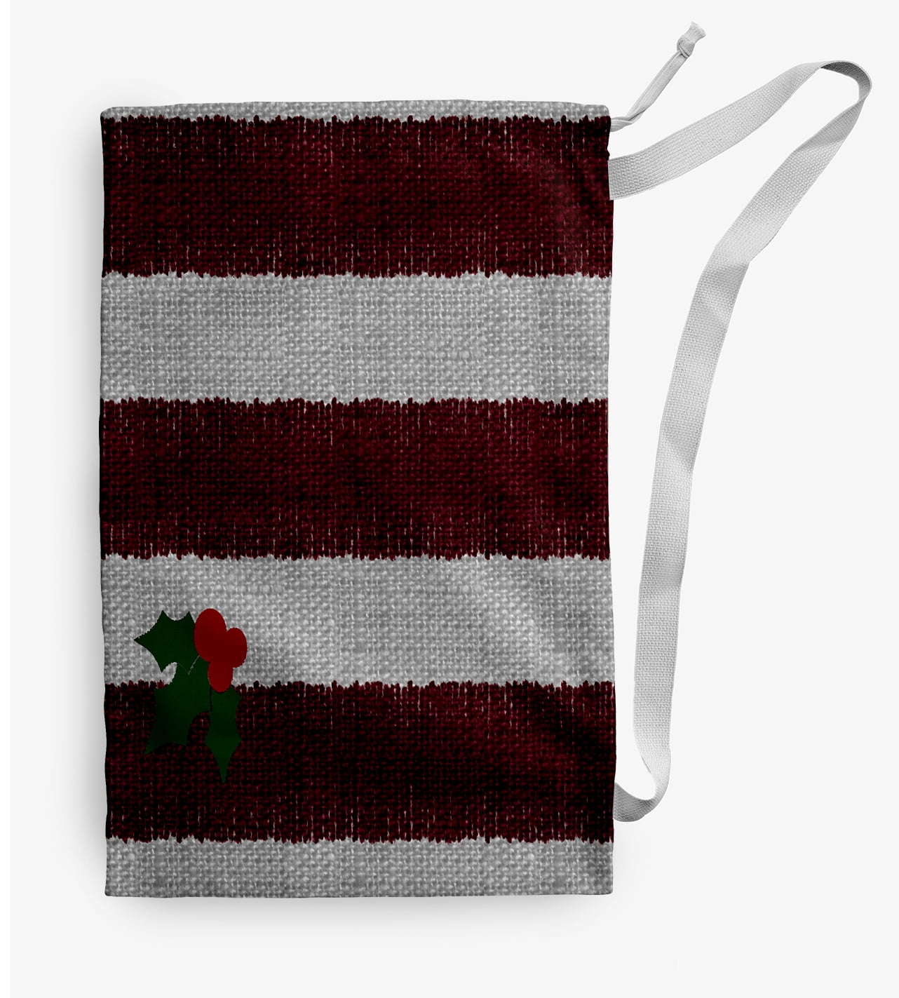 Simply Daisy Stripes with a Sprig of Holly 18 x 29 in Red-Grey Laundry Bag