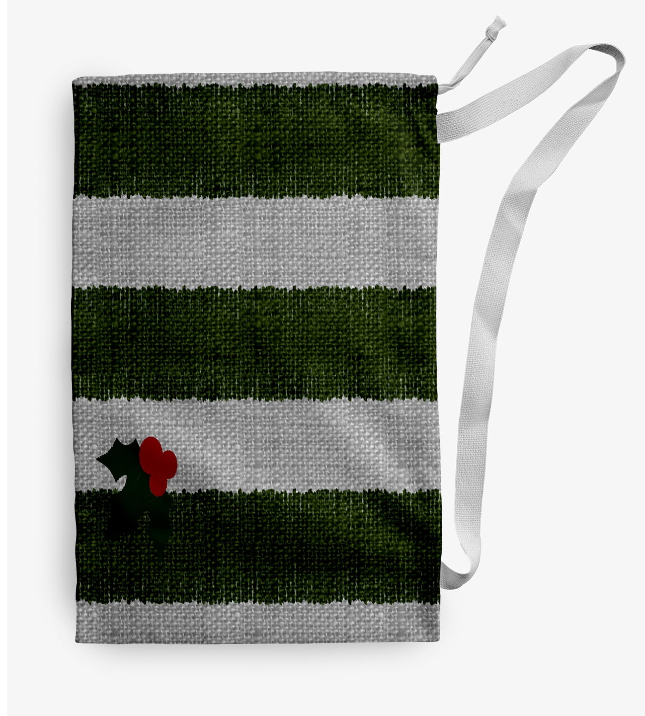 Simply Daisy Stripes with a Sprig of Holly 28 x 36 in Green-Grey Laundry Bag