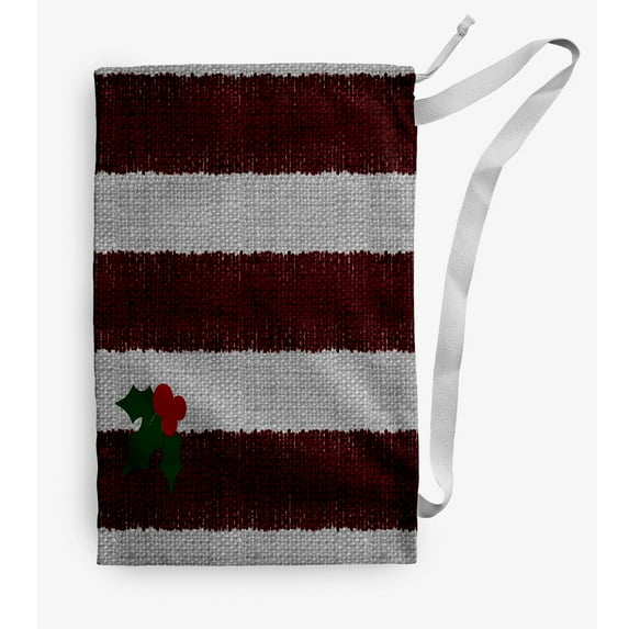 Simply Daisy Stripes with a Sprig of Holly 28 x 36 in Red-Grey Laundry Bag