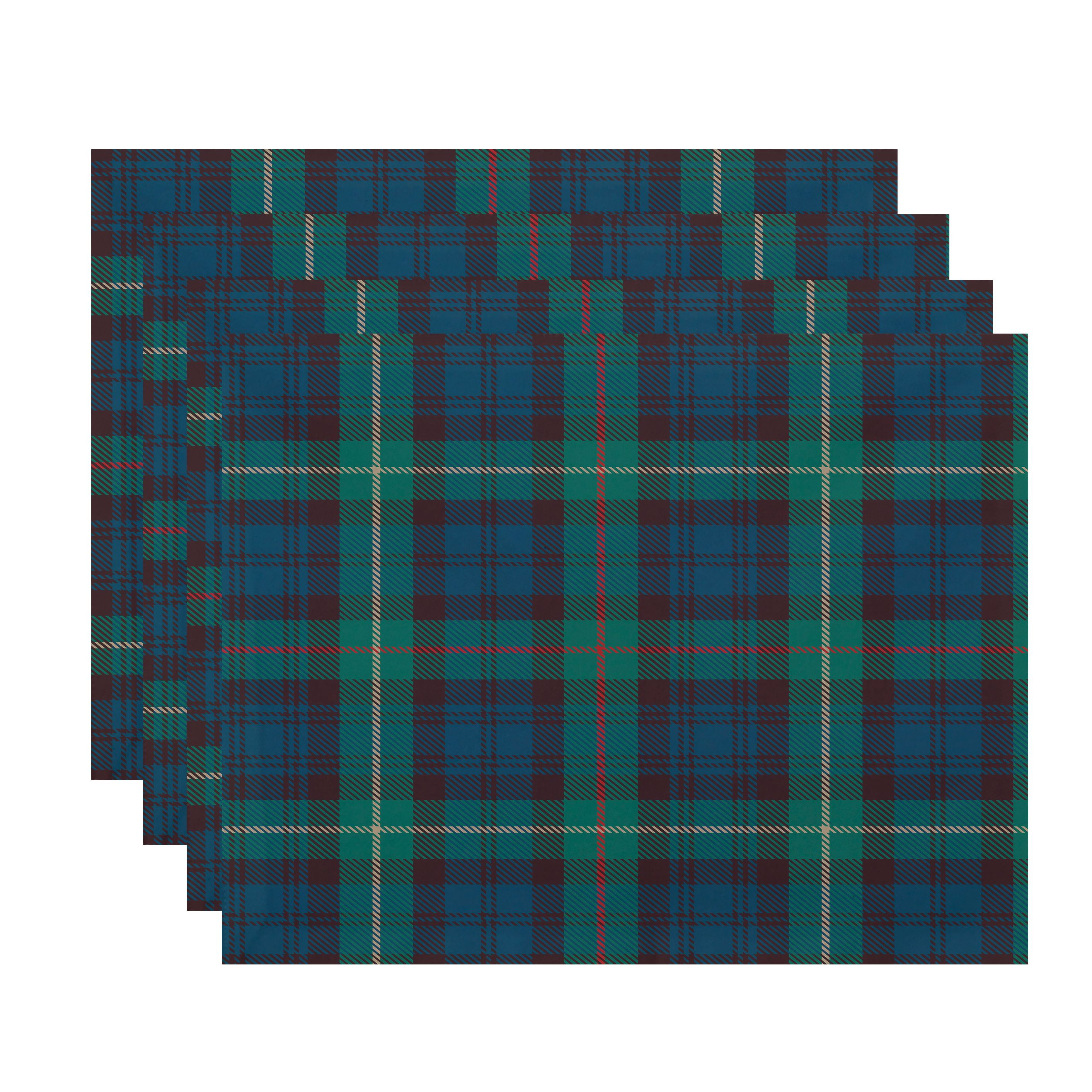 Navy Blue and Green Tartan Plaid Fabric Holiday Placemats Set