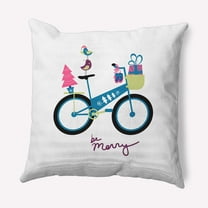 Simply Daisy Teal Colored Merry Bird Bike Christmas Soft Spun Polyester Indoor/Outdoor Throw Pillow, 16" x 16"