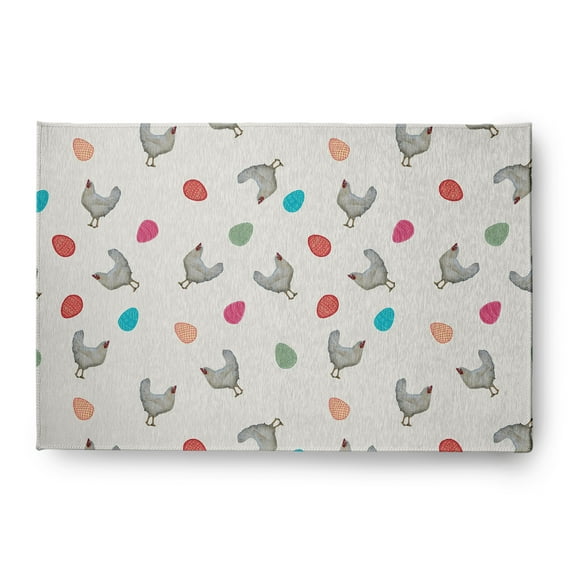 Simply Daisy Whisper White Chickens and Eggs Easter Area Rug, 4' x 6'