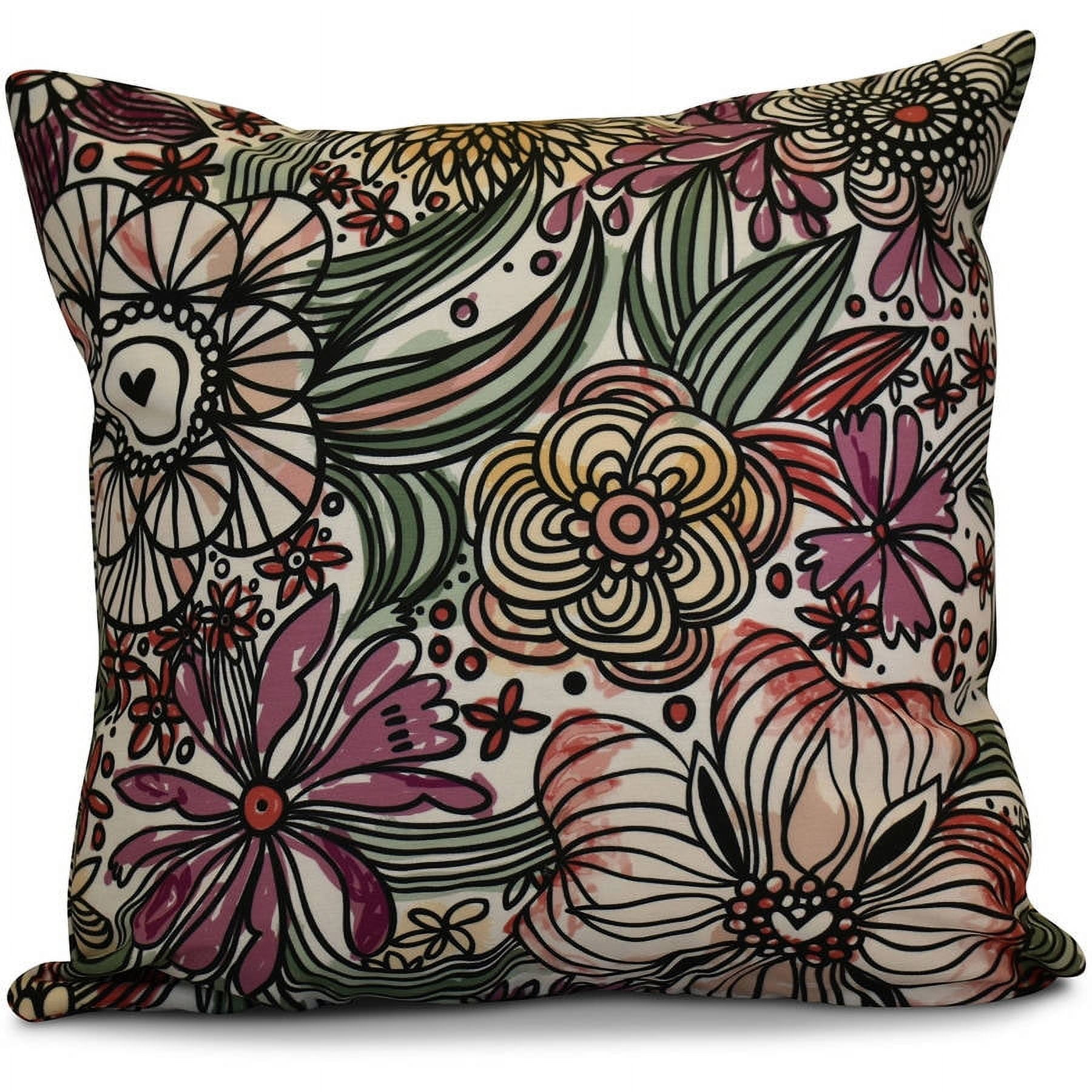 Simply Daisy Zentangle Floral Floral Print Outdoor Pillow