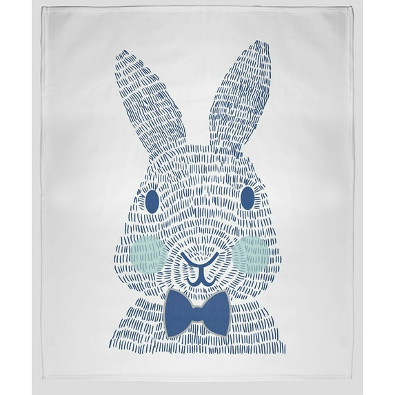 Simply Daisy in Dark Cobalt Blue Monochrome Bunny Easter Throw Blanket, Standard Throw