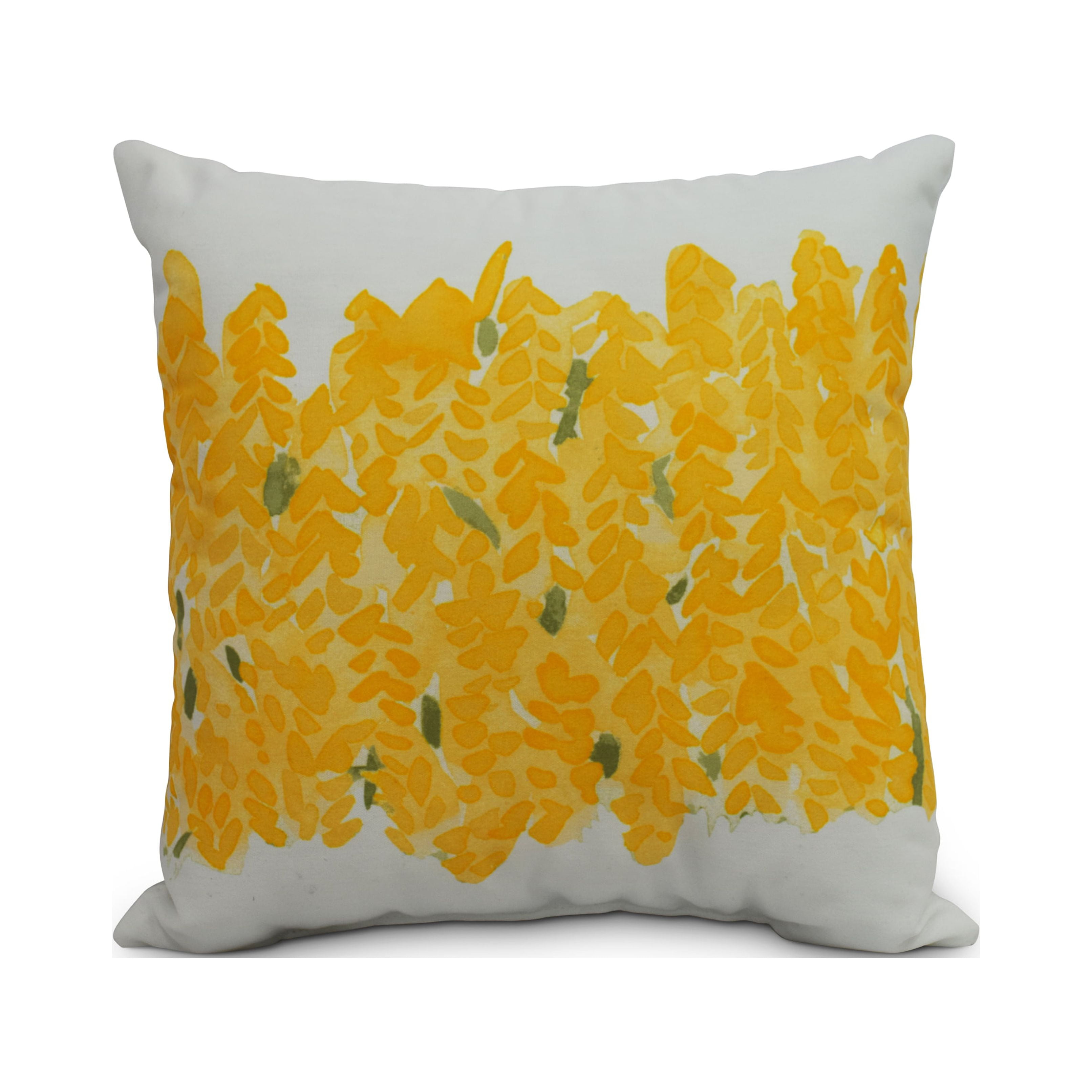 Yellow Floral Polyester Square Throw Pillow, 16" x 16"