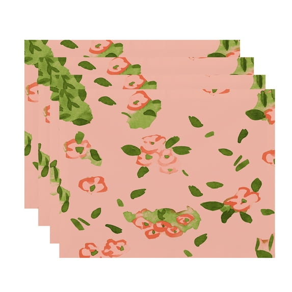 Simply Daisy's Forget Me Not Collage 18x14 inch Orange Floral Print Placemat (Set of Four)