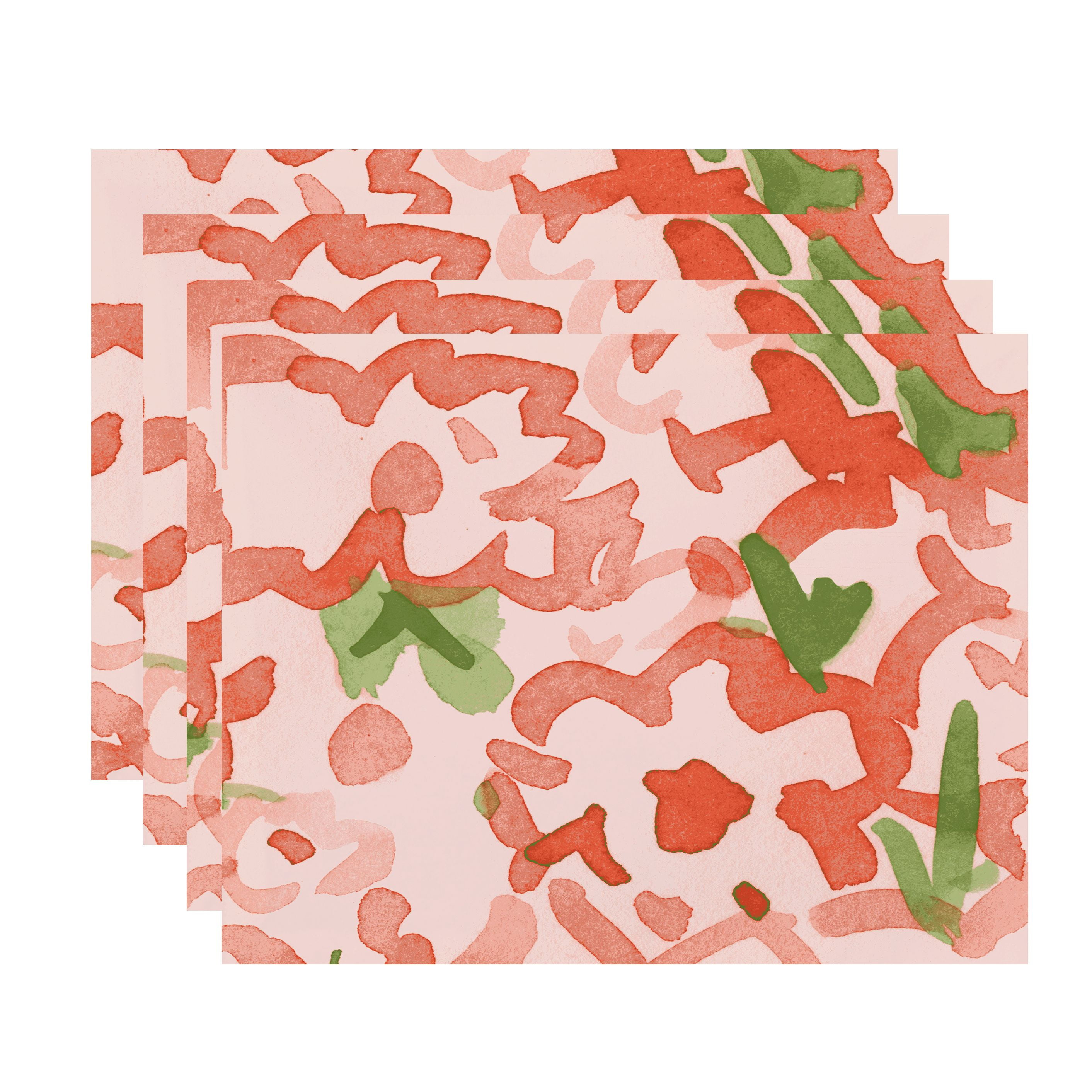 Orange Floral Polyester Rectangular Placemats, Set of 4
