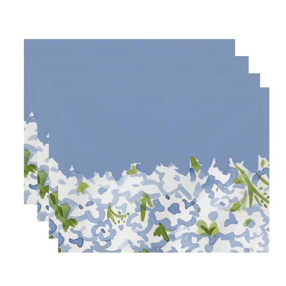 Simply Daisy's Gardenia Garden 18x14 inch Blue Floral Print Placemat (Set of Four)