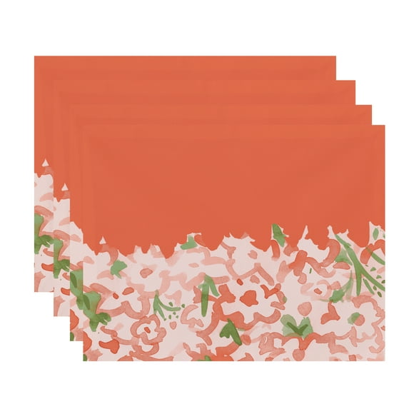 Simply Daisy's Gardenia Garden 18x14 inch Orange Floral Print Placemat (Set of Four)