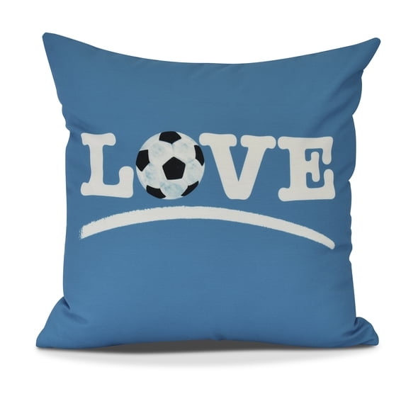 Simply Daisy's, Love Soccer, Blue 16 Inch Word Print Pillow