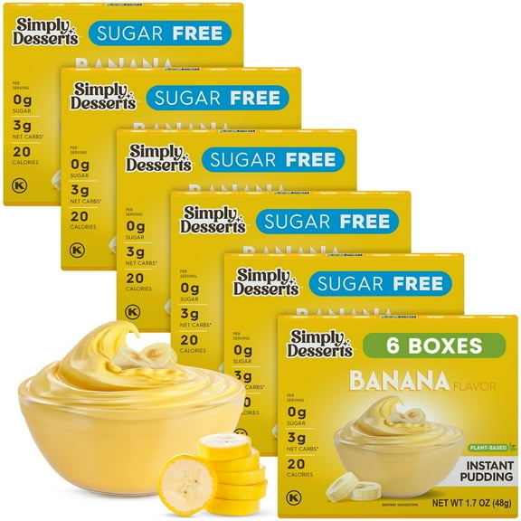 Simply Desserts Banana Instant Pudding, Sugar-Free, 6-Pack – Healthy Dessert, Keto Snacks, Vegan & Diabetic-Friendly, Kosher, 1.7 Oz Ea