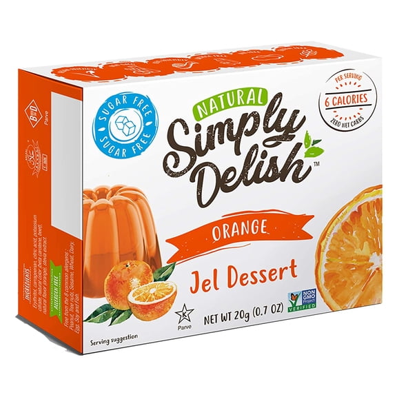 Simply Delish Natural Orange Jel Dessert - Sugar Free, Non GMO, Gluten Free, Fat Free, Lactose Free, Keto Friendly - 0.7 OZ (Pack of 6)