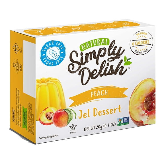 Simply Delish Natural Peach Jel Dessert - Sugar Free, Non GMO, Gluten Free, Fat Free, Lactose Free, Keto Friendly - 0.7 OZ (Pack of 6)