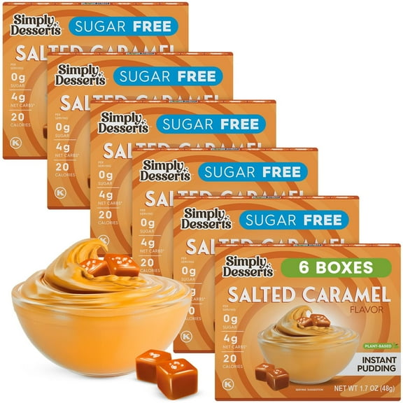 Simply Desserts Salted Caramel OLF24 Instant Pudding, Sugar-Free, 6-Pack - Healthy Dessert, Keto Snacks, Vegan & Diabetic-Friendly, Kosher, 1.7 Oz Ea