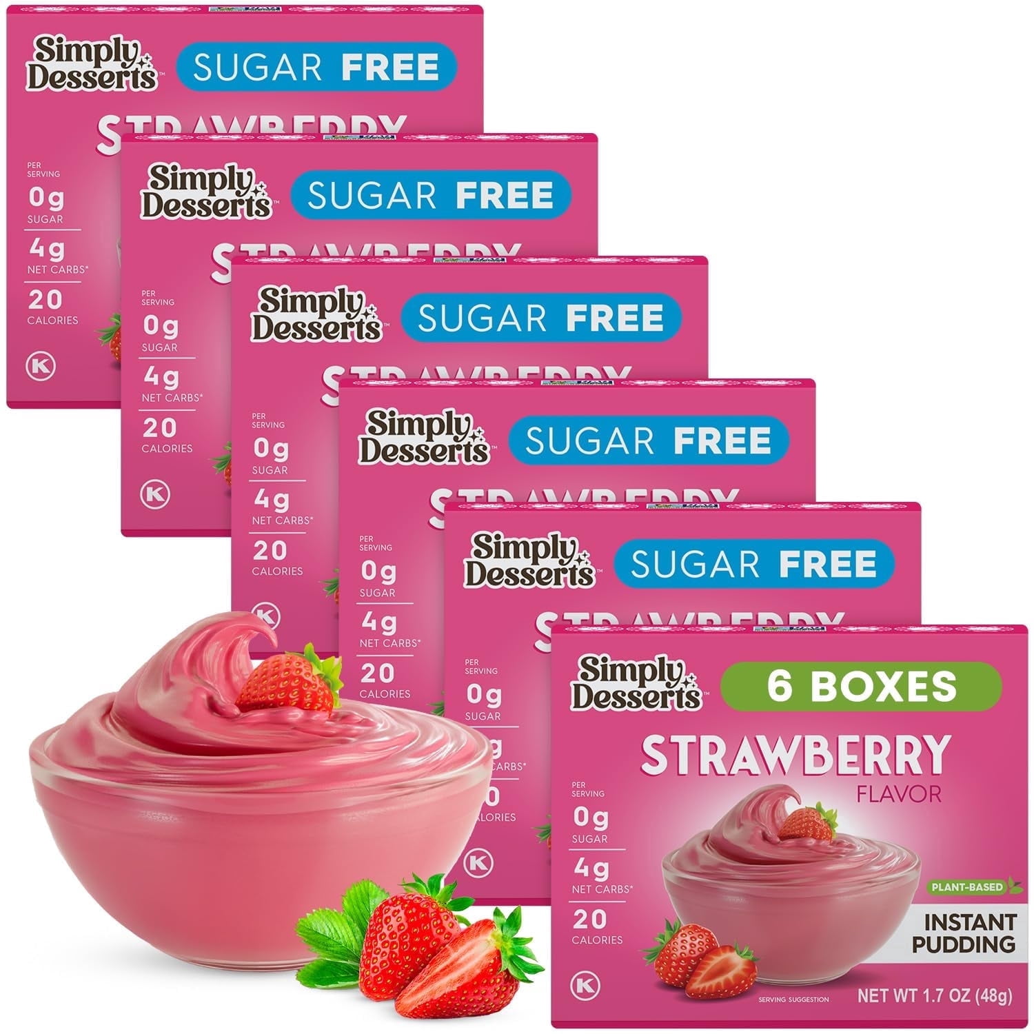 Simply Desserts Strawberry Instant Pudding, Sugar-Free, 6-Pack