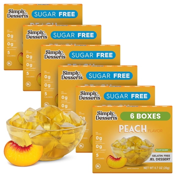 Simply Desserts Sugar-Free Peach Jel, 6-Pack Gluten-Free Dessert, Vegan, Diabetic Friendly, Keto & Kosher, 1.7 Oz Ea
