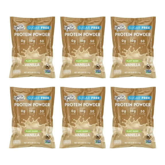 Simply Desserts Vanilla Protein Powder, Sugar-Free, 6-Pack – Plant-Based Protein Boost for Vegan Puddings, Baked Goods, Shakes & Snacks, Keto & Kosher, 0.49 Oz Ea