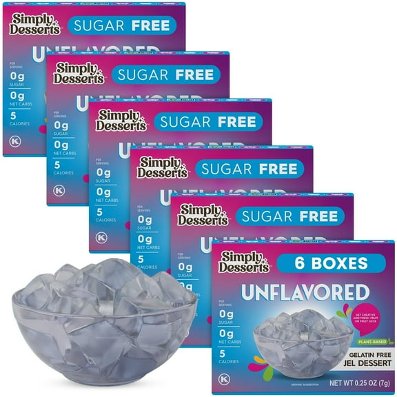 Simply Desserts Zero-Sugar Plant-Based Jel, Unflavored 6-Pack Gelatin-Free Dessert, Keto, Diabetic Friendly & Kosher, 1.7 Oz Ea