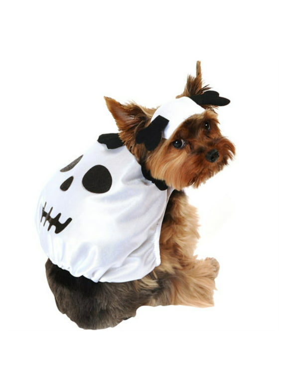Simply Dog Silky White Skeleton Dog Costume Pet Outfit with Hat XS/S