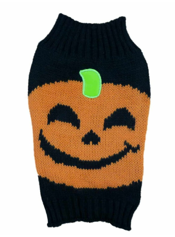 Simply Dog Sweater Costume Black Orange Pumpkin JackOLantern Knit Pet Outfit M