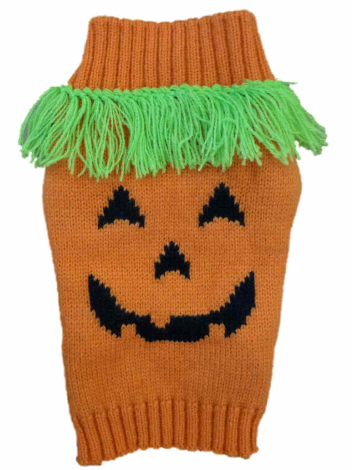 Simply Dog Sweater Costume Orange & Green Pumpkin Knit Pet Outfit Shirt