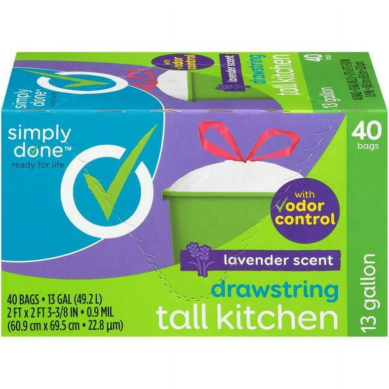Simply Done Tall Drawstring Kitchen Bags, 13 Gallon, 40 Ct