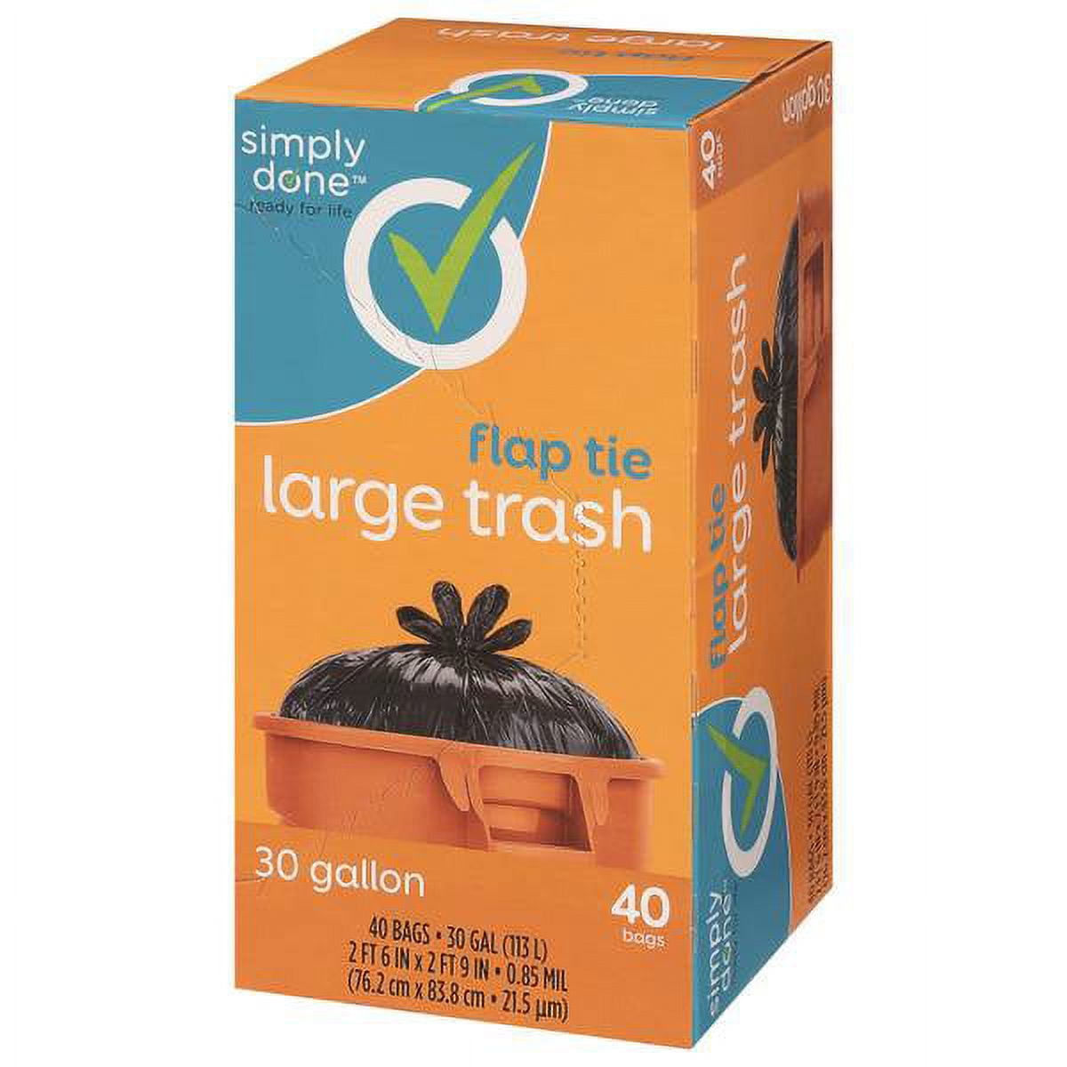Simply Done 40Count 30 Gallon Black Flap Tie Trash Bag