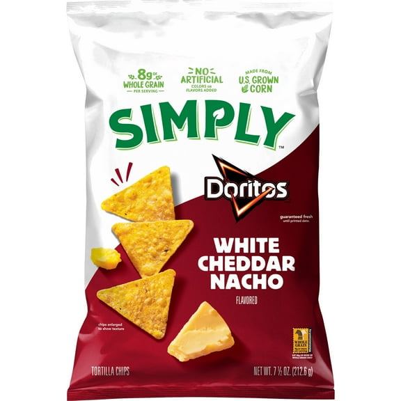 Simply Doritos Tortilla Chips White Cheddar Nacho Flavored, 7.5 oz Bag(pack of 2)