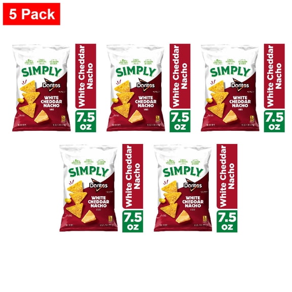 Simply Doritos White Cheddar Nacho Flavored Tortilla Chips 7.5 oz - 5 Pack