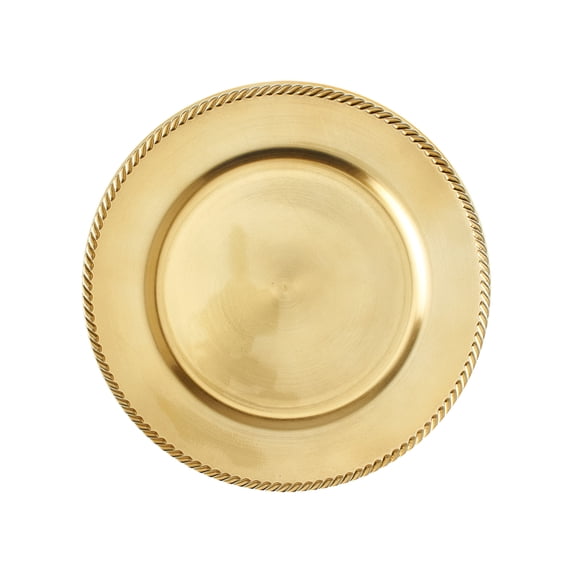 Simply Elegant 13" Plastic Charger Plates (6-Pack) Round, Braided Edge, Shiny Foil Finish (Gold)
