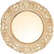 Simply Elegant Baroque with Filigree Plastic Charger Plate | Service Plate for Parties, Dinner, Weddings, Quinceaneras and Events | 14 inch Diameter | Gold- Gloss Finish | Set of 12