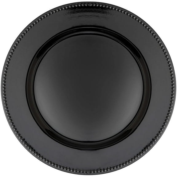 Simply Elegant Beaded Edge Plastic Charger Plate | Service Plate for Parties, Dinner, Weddings, Quinceaneras and Events | 13 inch Diameter | Black- Gloss Finish | Set of 24