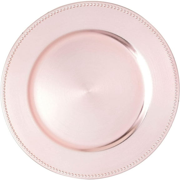 Simply Elegant Beaded Edge Plastic Charger Plate | Service Plate for Parties, Dinner, Weddings, Quinceaneras and Events | 13 inch Diameter | Blush- Gloss Finish | Set of 12