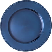 Simply Elegant Beaded Edge Plastic Charger Plate | Service Plate for Parties, Dinner, Weddings, Quinceaneras and Events | 13 inch Diameter | Navy- Gloss Finish | Set of 12