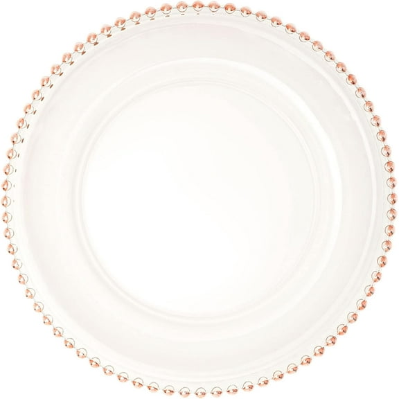 Simply Elegant Beaded Rim Clear Glass Charger Plate | Service Plate for Parties, Dinner, Weddings, Quinceaneras and Events | 12 1/2 inch Diameter | Rose Gold - Gloss Finish | Set of 8