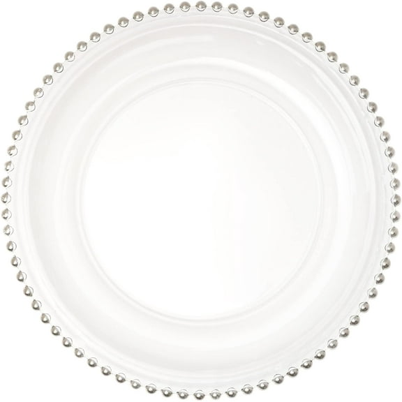 Simply Elegant Beaded Rim Clear Glass Charger Plate | Service Plate for Parties, Dinner, Weddings, Quinceaneras and Events | 12 1/2 inch Diameter | Silver - Gloss Finish | Set of 4