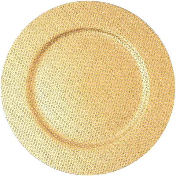 Simply Elegant Crystal Beaded Plastic Charger Plate | Service Plate for Parties, Dinner, Weddings, Quinceaneras and Events | 13 inch Diameter | Gold- Gloss Finish | Set of 24