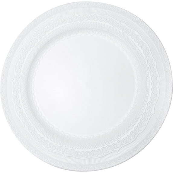 Simply Elegant Eyelet Plastic Charger Plate | Service Plate for Parties, Dinner, Weddings, Quinceaneras and Events | 13 inch Diameter | White | Set of 12