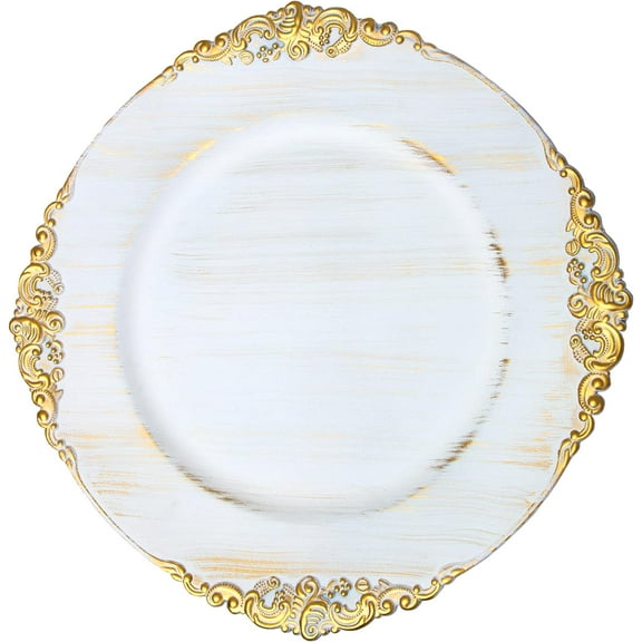 Simply Elegant Filigree Edge Plastic Charger Plate | Service Plate for Parties, Dinner, Weddings, Quinceaneras and Events | 13 inch Diameter | White | Set of 12