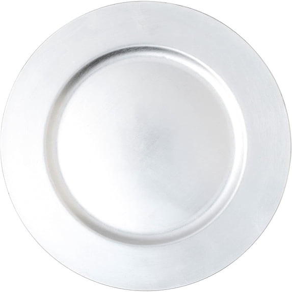 Simply Elegant Flat Edge Plastic Charger Plate | Service Plate for Parties, Dinner, Weddings, Quinceaneras and Events | 13 inch Diameter | Silver- Gloss Finish | Set of 12