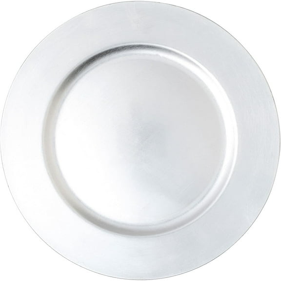 Simply Elegant Flat Edge Plastic Charger Plate | Service Plate for Parties, Dinner, Weddings, Quinceaneras and Events | 13 inch Diameter | Silver- Gloss Finish | Set of 12