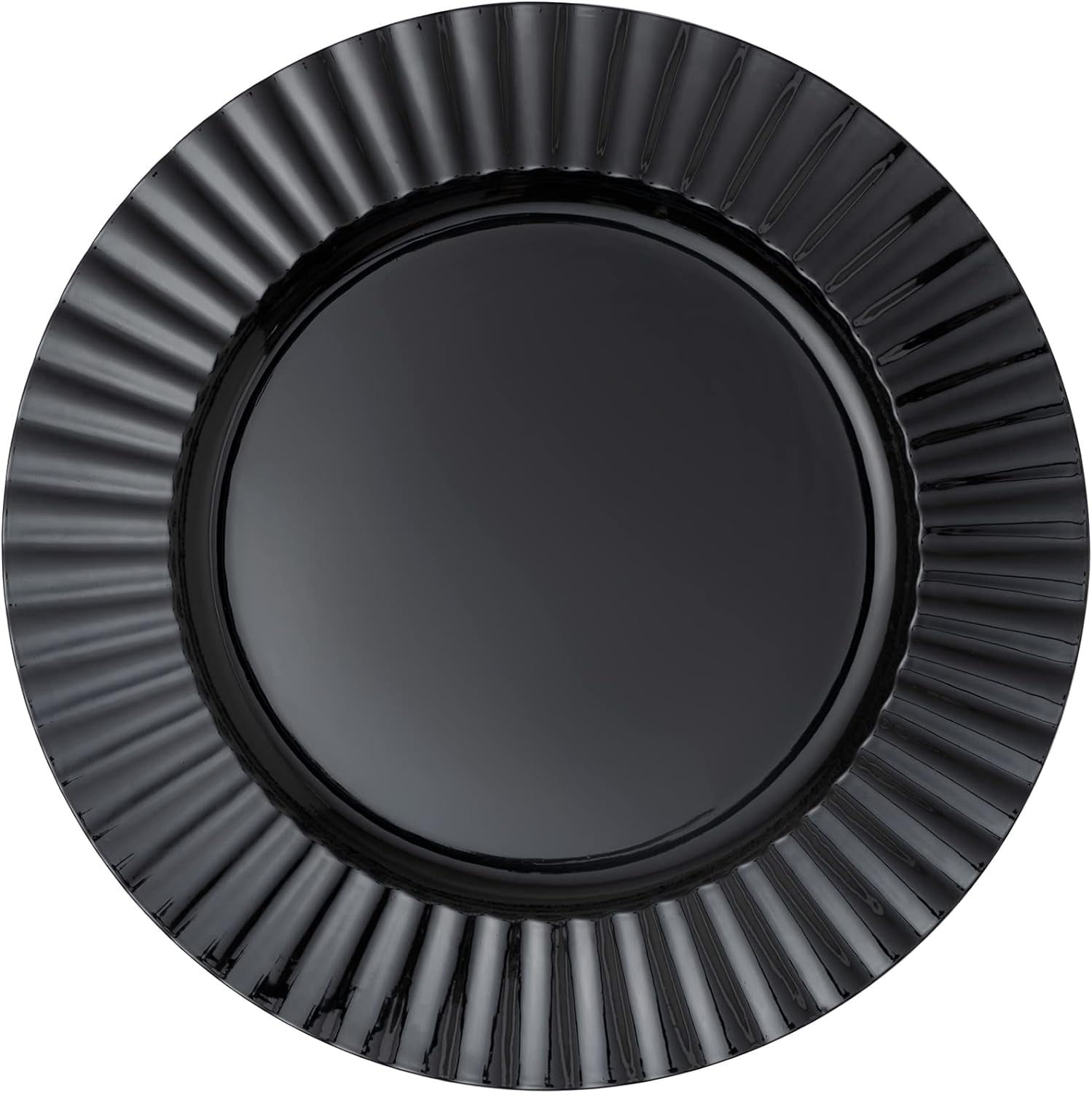 Simply Elegant Fluted Edge Plastic Charger Plate | Service Plate for Parties, Dinner, Weddings, Quinceaneras and Events | 13 inch Diameter | Black - Foil Finish | Set of 12
