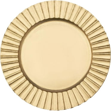Simply Elegant Fluted Edge Plastic Charger Plate | Service Plate for Parties, Dinner, Weddings, Quinceaneras and Events | 13 inch Diameter | Gold- Matte Finish | Set of 12
