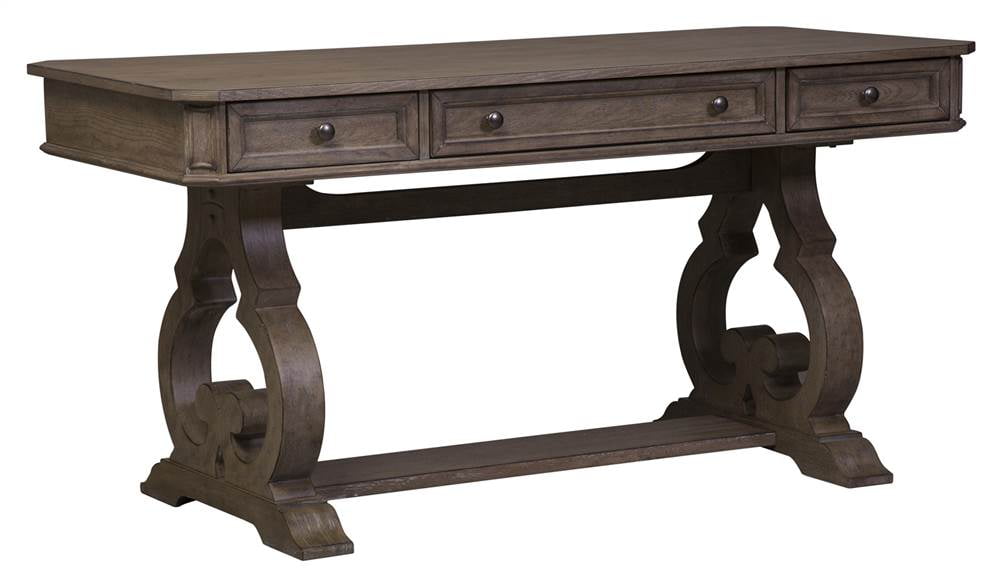 Elegant White and Brass 60" Writing Desk with Scrolled Legs
