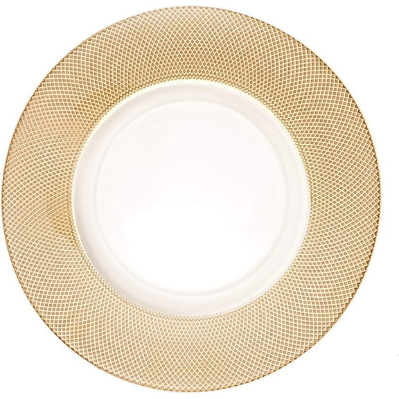 Simply Elegant Quinn Diamond Glass Charger Plate | Service Plate for Parties, Dinner, Weddings, Quinceaneras and Events | 13 inch Diameter | Gold - Gloss Finish | Set of 8