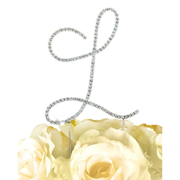 Simply Elegant Rhinestone Monogram Cake Topper - Letter L - Silver