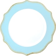 Simply Elegant Scalloped with Gold Trim Plastic Charger Plate | Service Plate for Parties, Dinner, Weddings, Quinceaneras and Events | 13 inch Diameter | Blue | Set of 12
