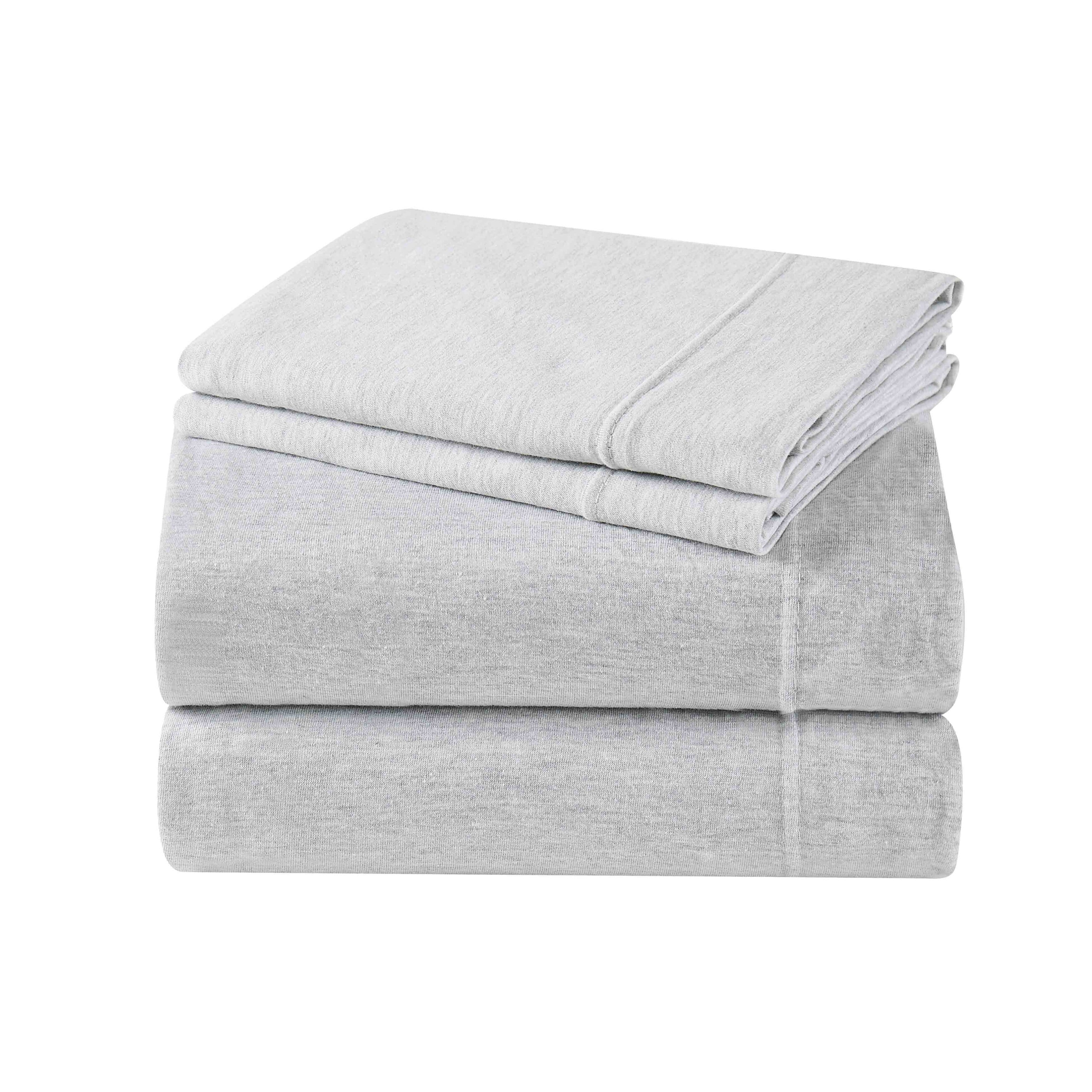 Simply Essential Heathered Jersey Solid Sheet Set Standard Pillowcase Pair Light Grey